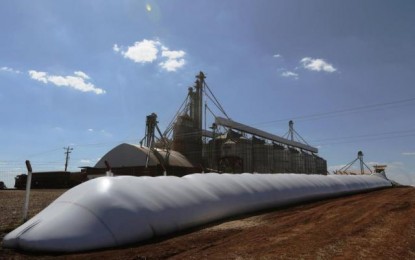 Na falta de armazéns, soja é estocada em silos bolsas no Estado
